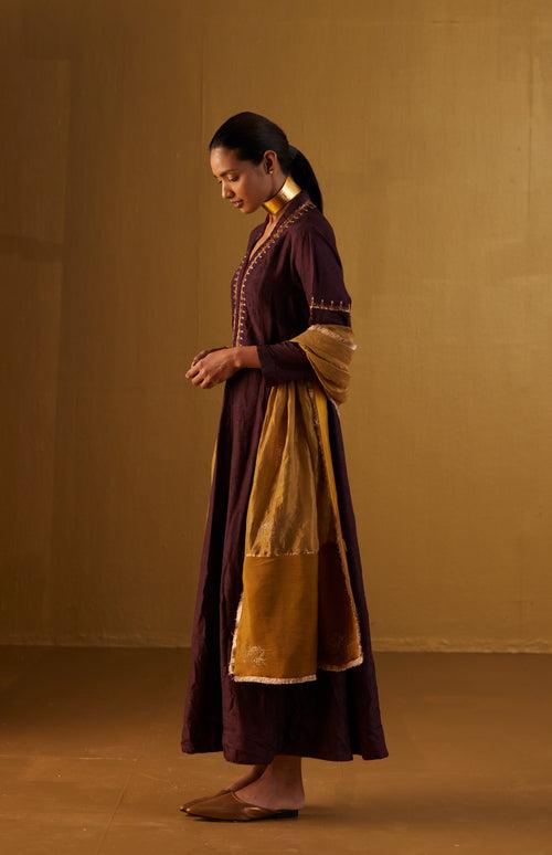 Sashiko Dress in Plum Silk