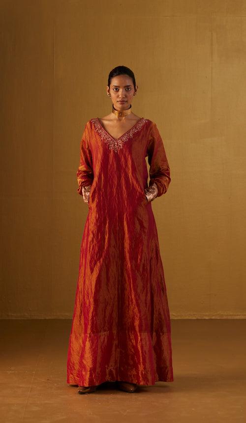 Sherbet Anarkali Dress in Red Tissue