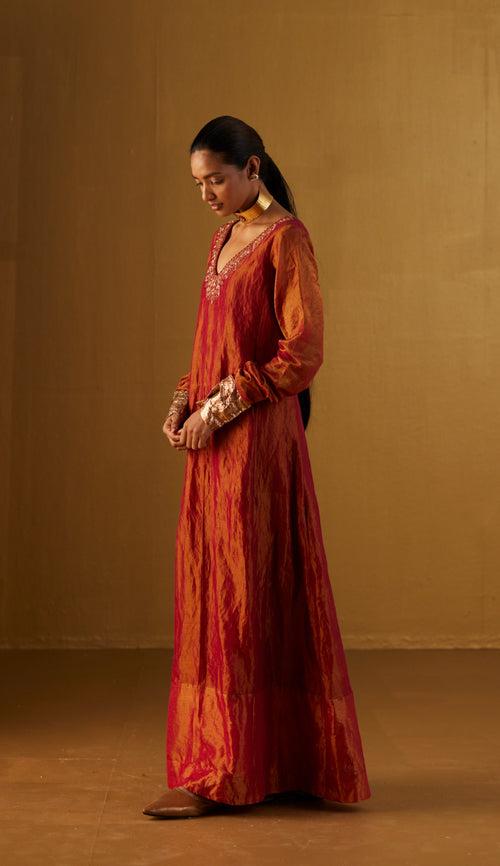 Sherbet Anarkali Dress in Red Tissue