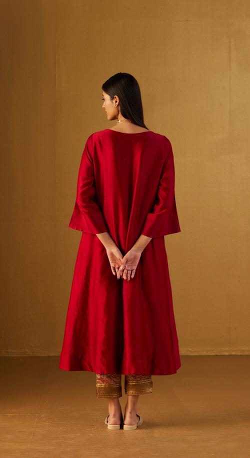 Red Oonch Neech kurta with Gota Chanderi Pants