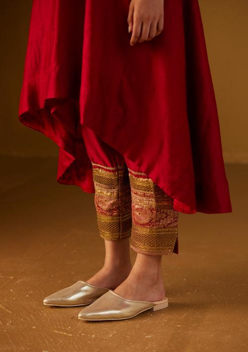 Red Oonch Neech kurta with Gota Chanderi Pants