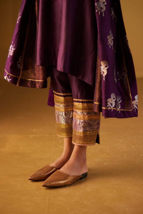 Purple Oonch Neech Kurta with Gota Chanderi Pants