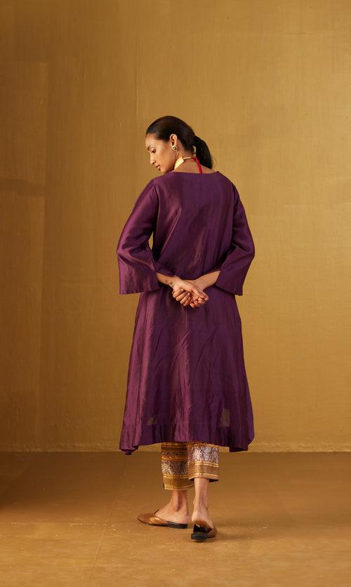 Purple Oonch Neech Kurta with Gota Chanderi Pants