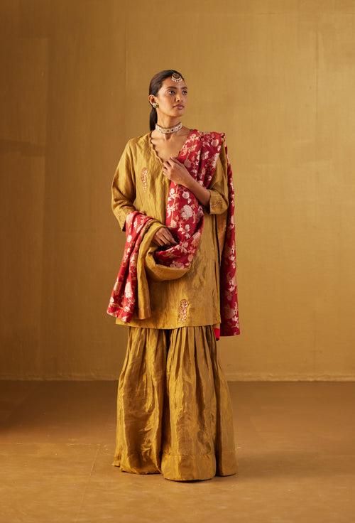 Tannu Kurta in Gold Tissue with Gold Sharara