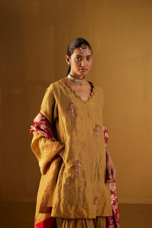 Tannu Kurta in Gold Tissue with Gold Sharara