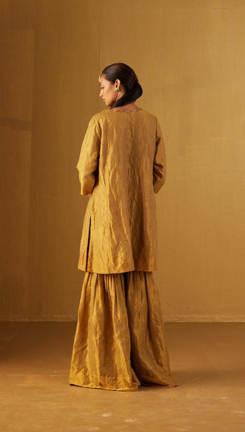Tannu Kurta in Gold Tissue with Gold Sharara