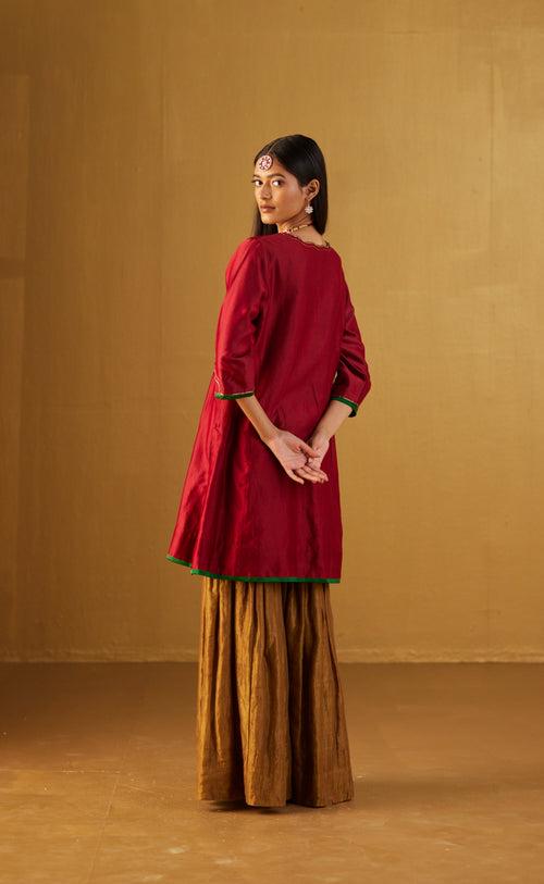 Tannu Kurta in Red Chanderi with Gold Sharara