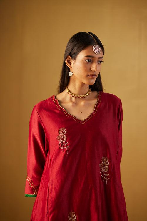 Tannu Kurta in Red Chanderi with Gold Sharara