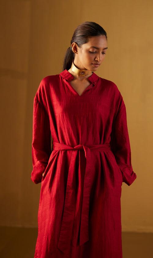 Rina Polo Dress in Red Silk with Pant