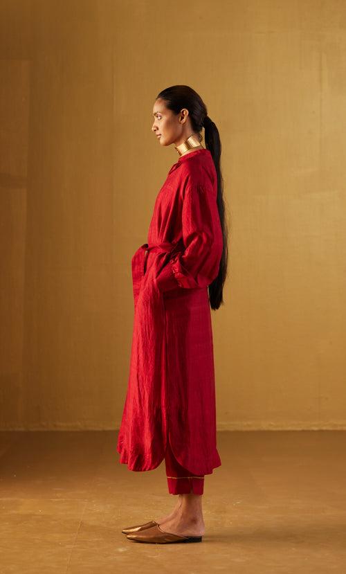 Rina Polo Dress in Red Silk with Pant