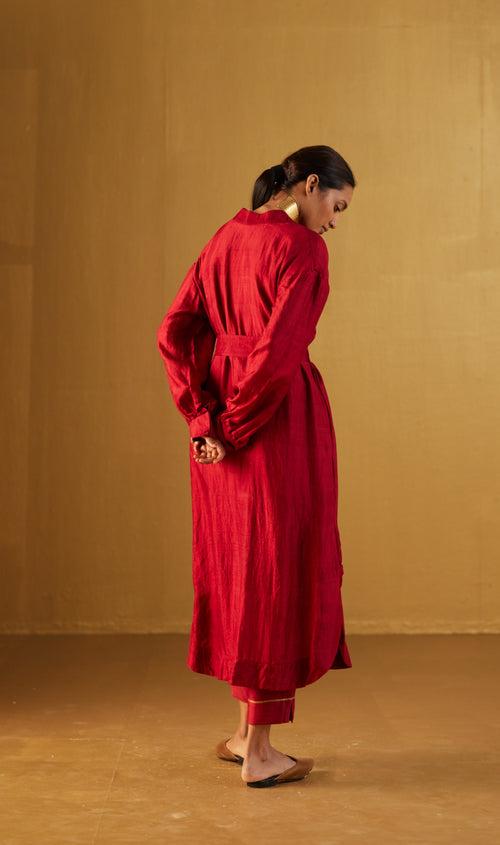 Rina Polo Dress in Red Silk with Pant