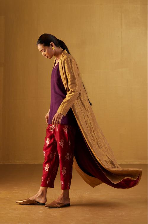 Kaftan top in Purple with Red Brocade Pant