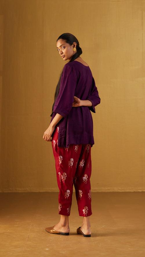 Kaftan top in Purple with Red Brocade Pant