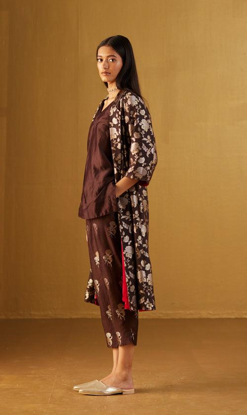 Kaftan top in Brown with Brown Brocade Pant