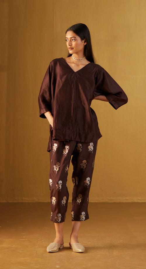 Kaftan top in Brown with Brown Brocade Pant