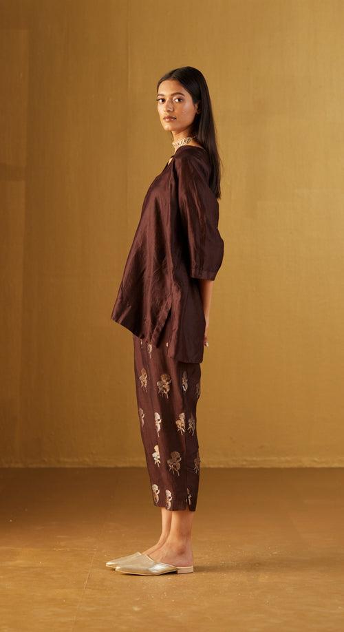 Kaftan top in Brown with Brown Brocade Pant