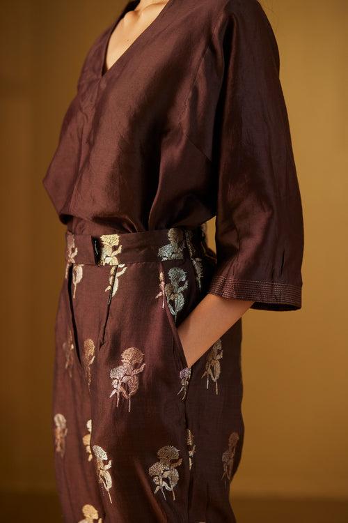 Kaftan top in Brown with Brown Brocade Pant