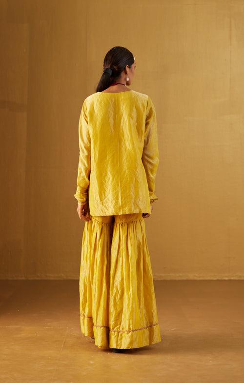 Ochre Mini Saifi Kurta with Tissue Sharara