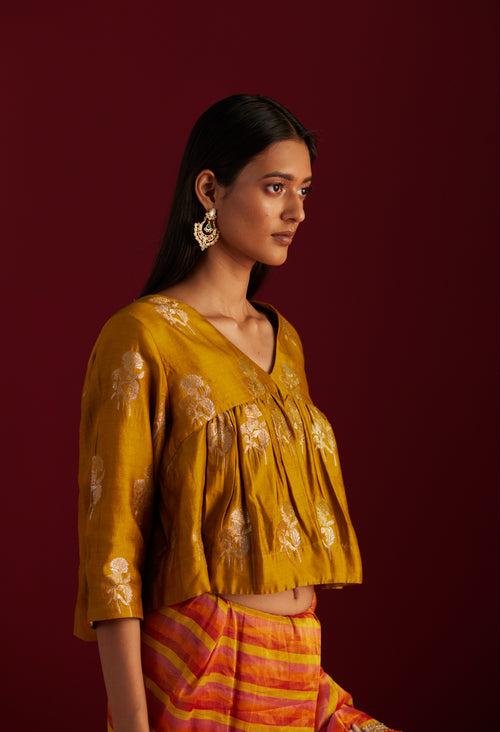 Empireline Blouse in Ochre Brocade