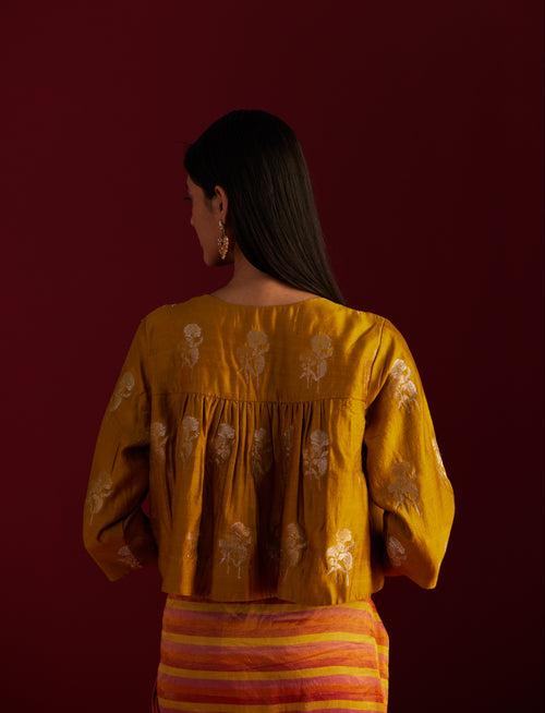 Empireline Blouse in Ochre Brocade