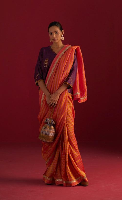 Zoya Tissue Saree in Pink and Orange Stripes