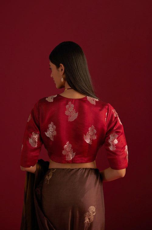 Zero Neck Blouse in Red Champa Brocade