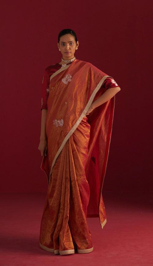 Gulal Tissue Saree in Red Tissue