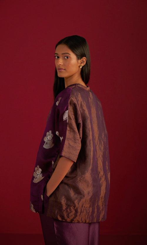 Brocade Kaftan Top in Purple with Pants