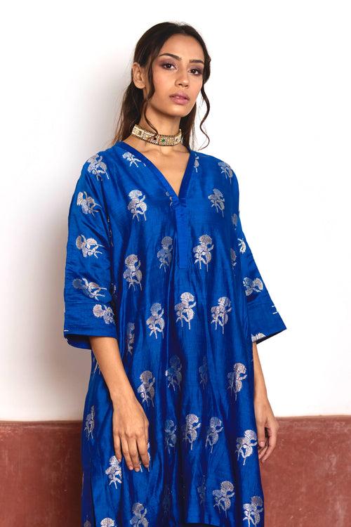 Shahi Kaftan in Blue Brocade with Blue Pant