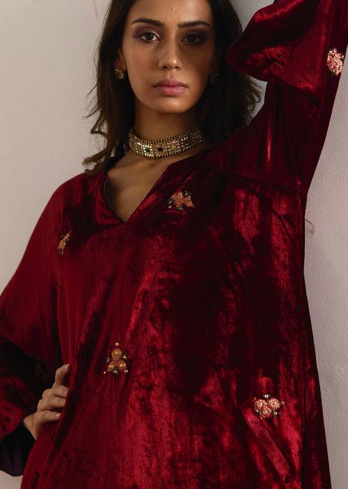 MD Kurta in Red Velvet with Purple Velvet Salwar