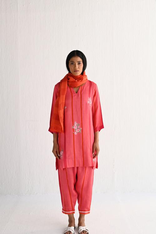 Saifi Kurta in Sorbet Pink Silk Stripes with Salwar