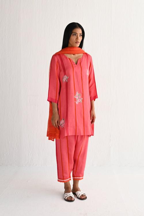 Saifi Kurta in Sorbet Pink Silk Stripes with Salwar