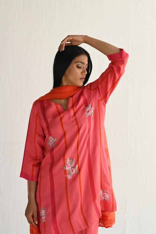 Saifi Kurta in Sorbet Pink Silk Stripes with Salwar