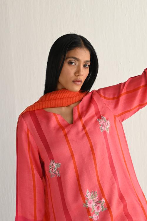 Saifi Kurta in Sorbet Pink Silk Stripes with Salwar