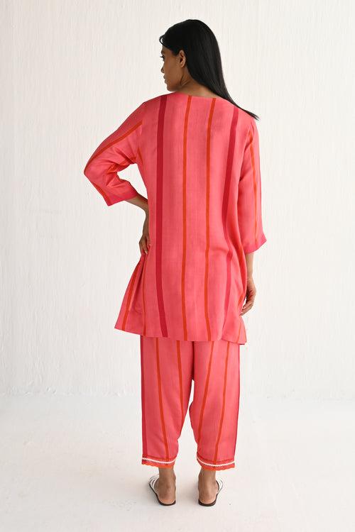 Saifi Kurta in Sorbet Pink Silk Stripes with Salwar