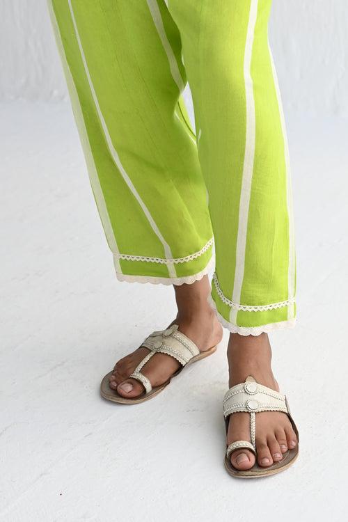 Saifi Kurta in Lime Green Silk Stripes with Salwar