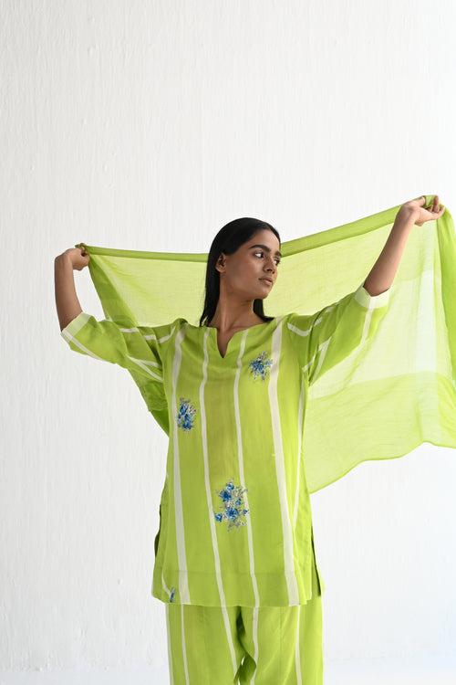 Stole in Lime Green Muslin Cotton