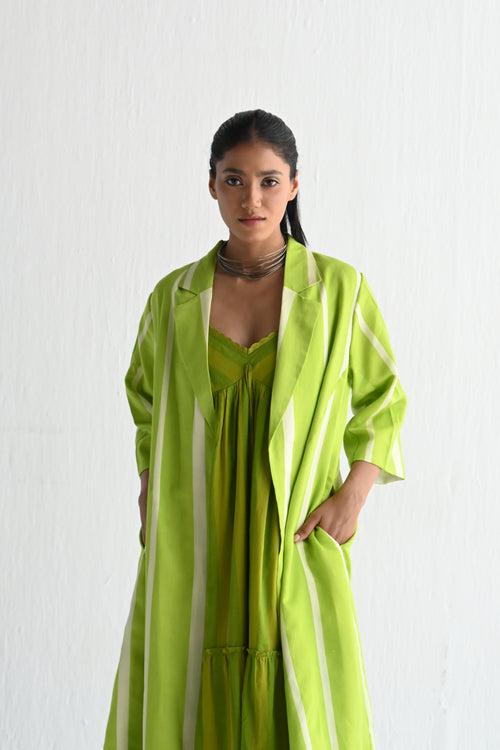 Sally Jacket in Lime Green Silk Stripes