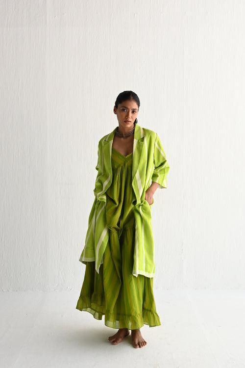 Sally Jacket in Lime Green Silk Stripes