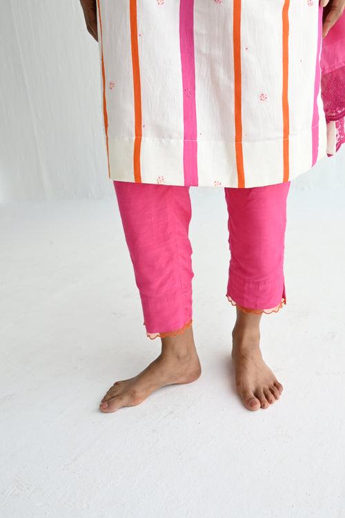 Shahi Kaftan in Hot Pink & Orange Silk Stripes with Pant