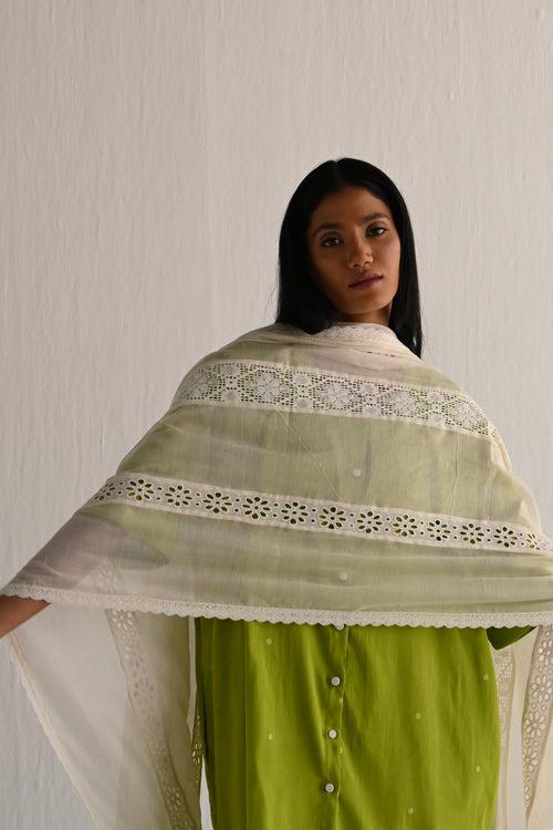 Dupatta in Ivory Lace & Chanderi