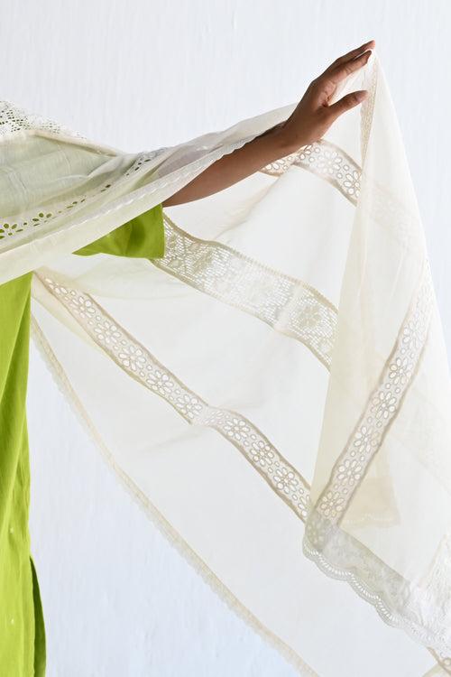 Dupatta in Ivory Lace & Chanderi