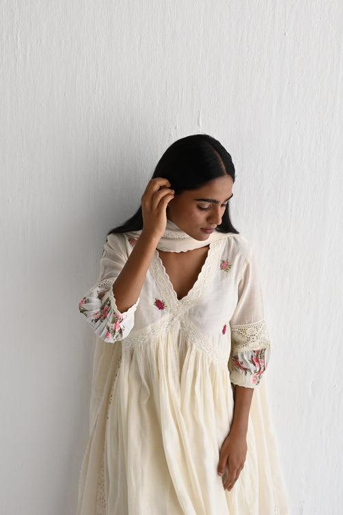 Empireline Kurta in Ivory with Pant