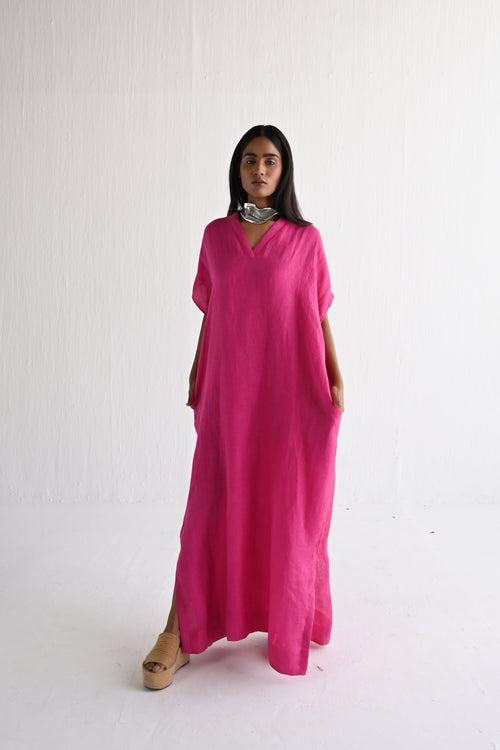 Amy Maxi in Hot Pink Linen with Belt