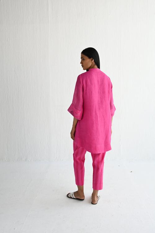 Oonch Neech Kurta in Hot Pink Linen with Stripes Pant