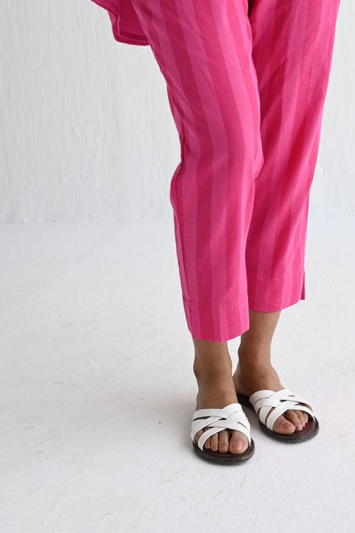 Oonch Neech Kurta in Hot Pink Linen with Stripes Pant