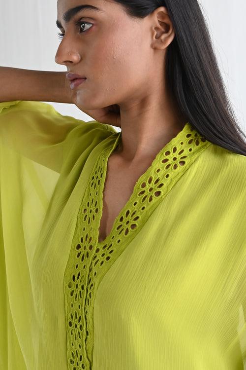 Kaftan in Lime Green Chiffon with Pant