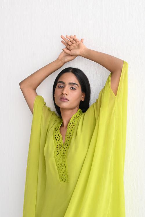 Kaftan in Lime Green Chiffon with Pant