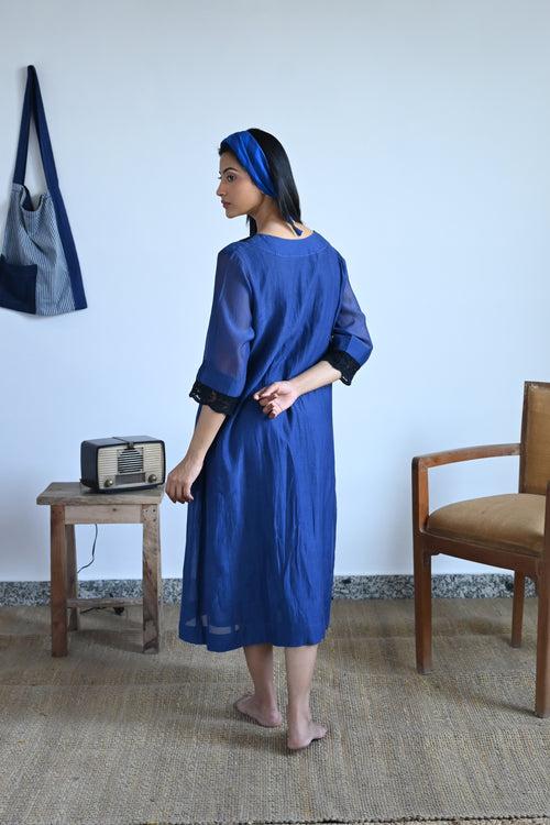 Anna Dress in Blue Chanderi