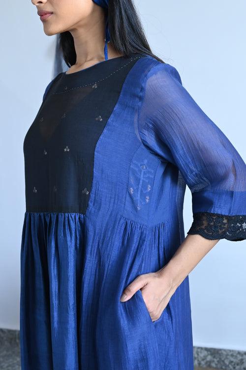 Anna Dress in Blue Chanderi